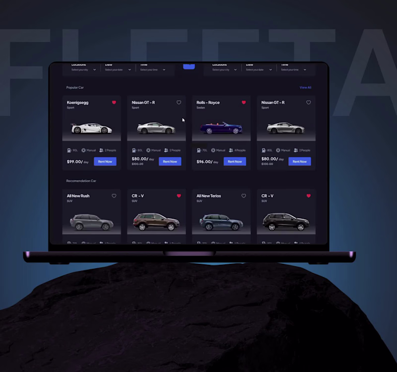 Cover image for Fleeta Car Retal Web App Web design Dark Mode