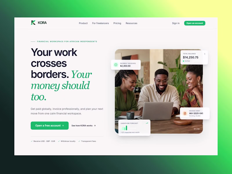 Cover image for KORA Fintech Design for African Freelancers