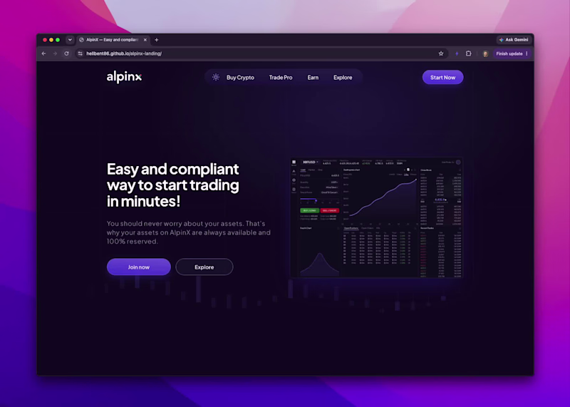 Cover image for ALPINX. Landing page design for a cryptocurrency startup. 