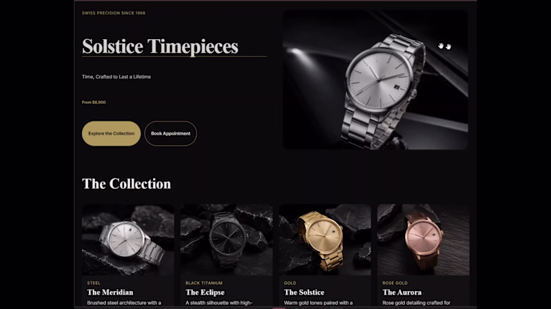 Cover image for A walkthrough of Solstice Timepieces — a cinematic luxury wa...