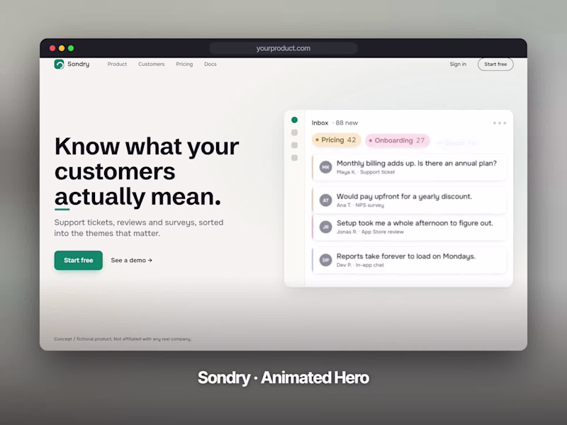 Cover image for Sondry: an animated landing-page hero