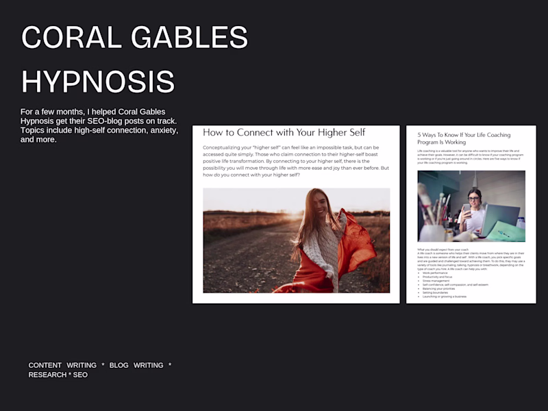 Cover image for Coral Gables Hypnosis - Blog Writing