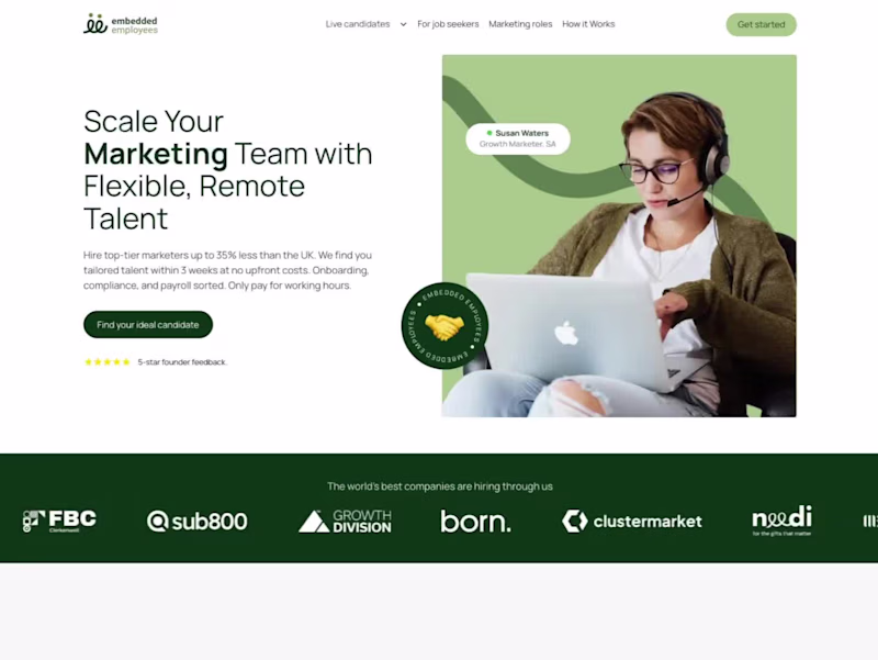 Cover image for Embedded Employees | Webflow build for a remote staffing agency