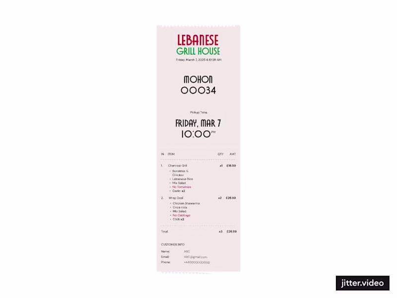 Cover image for Receipt UI redesign for a restaurant ordering system. Focuse...