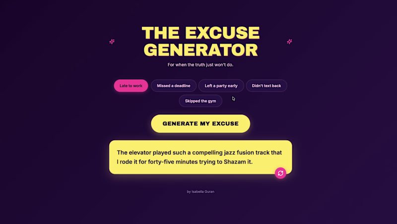 Cover image for The Excuse Generator — a