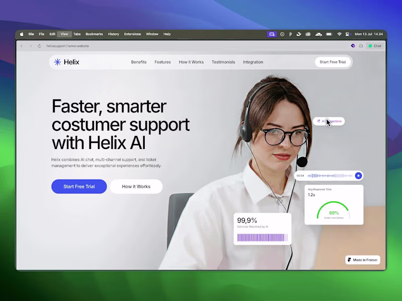 Cover image for Helix AI Customer Support Platform Landing Page