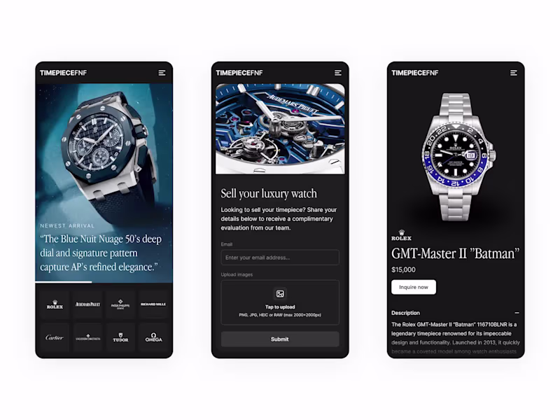 Cover image for Luxury Watch Branding and Website Design & for TimepieceFNF