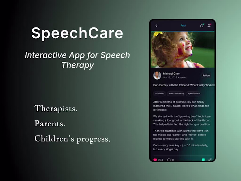 Cover image for SpeechCare: Community App for Speech Therapists and Parents