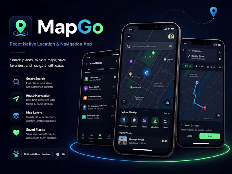 Cover image for MapGo - Navigation and Location Discovery App Design