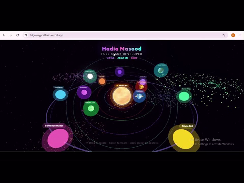 Cover image for Hadia Masood — 3D Portfolio Universe