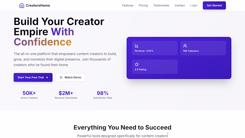 Cover image for CreatorsHome – AI SaaS for Creators | Next.js, Supabase, OpenAI