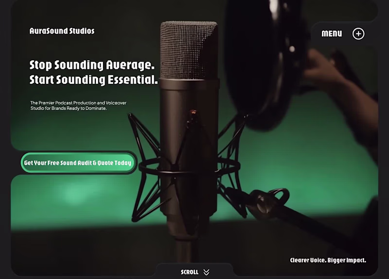 Cover image for 21/30: AuraSound Studios Hero. I focused this dark-mode desi...