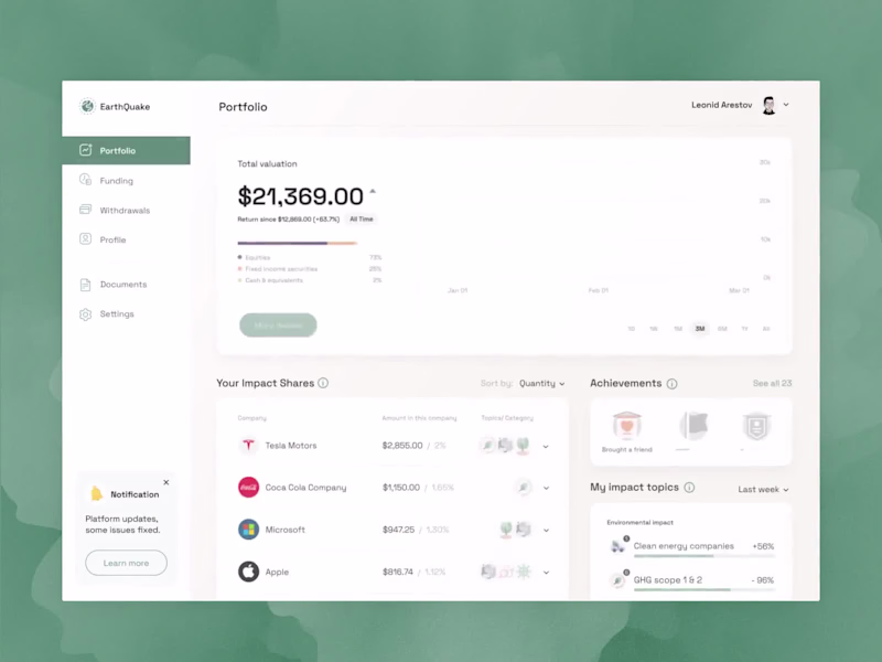 Cover image for Earthquake, Impact Investing Platform UX/UI Concept