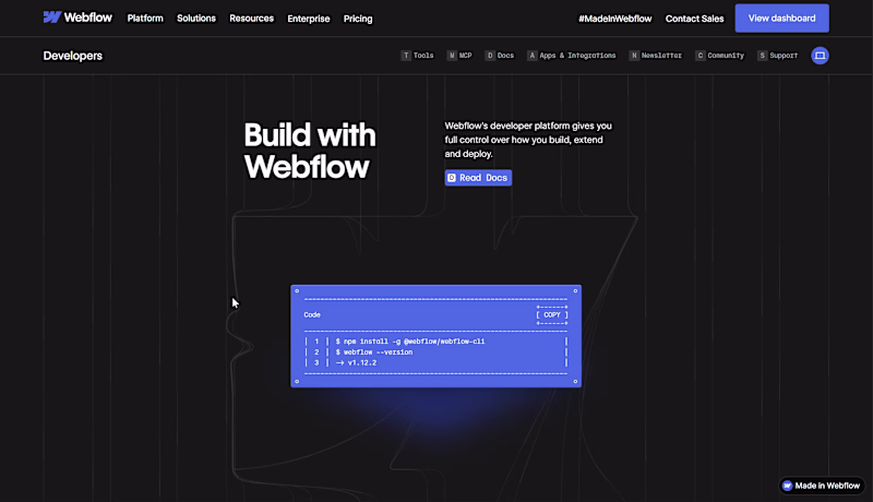 Cover image for Webflow's developer platform page features