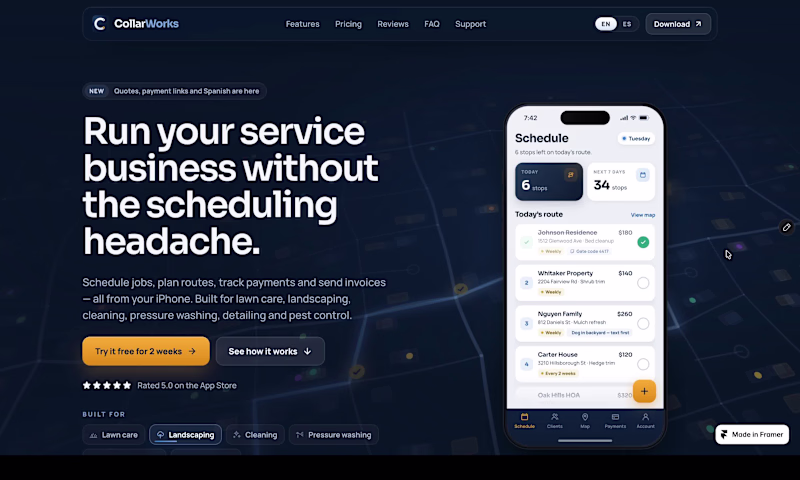 Cover image for CollarWorks IOS App Framer Website