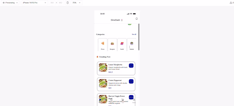 Cover image for App Name: DineDash 
Branch Version