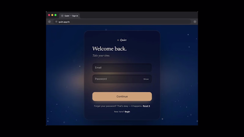 Cover image for Quiet: A login that doesn't