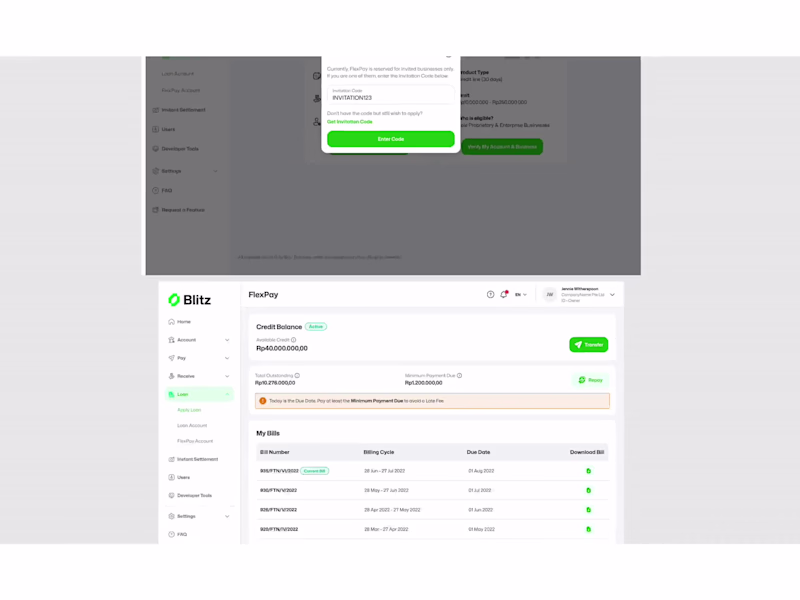 Cover image for Dashboard UI – Credit & Billing Management Interface