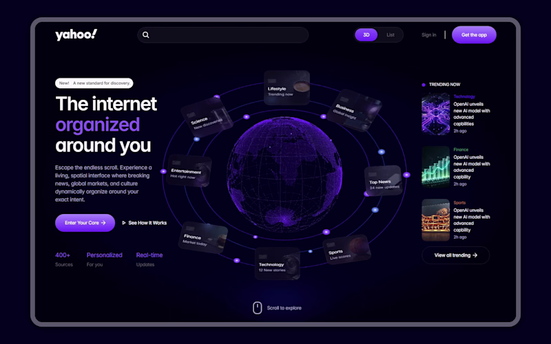 Cover image for Innovative Yahoo Redesign: Explore 3D Information Systems