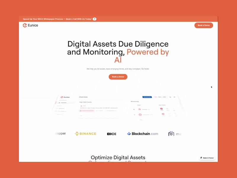 Cover image for Eunice — Crypto Due Diligence SaaS Product Application