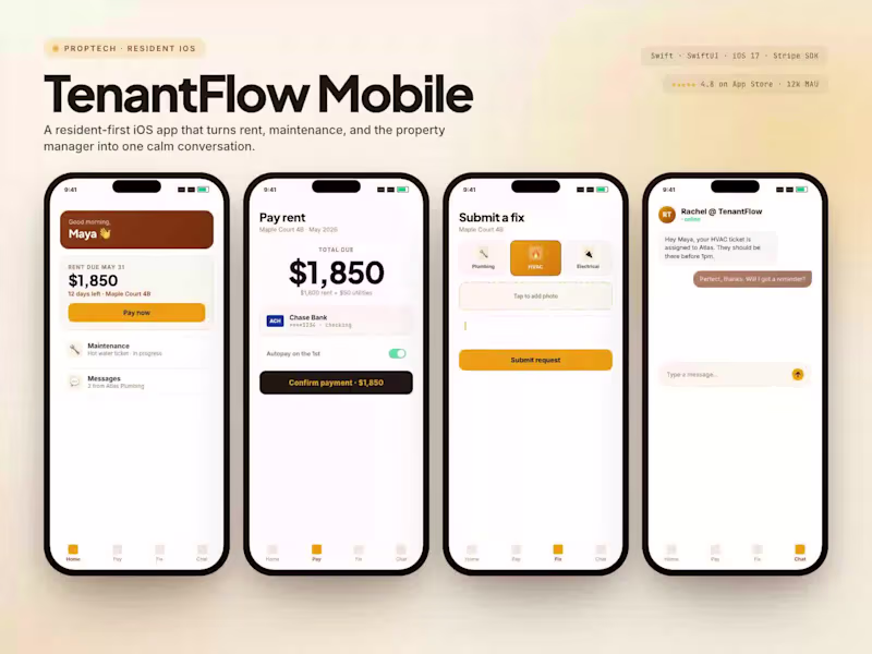 Cover image for TenantFlow. Resident iOS App Design