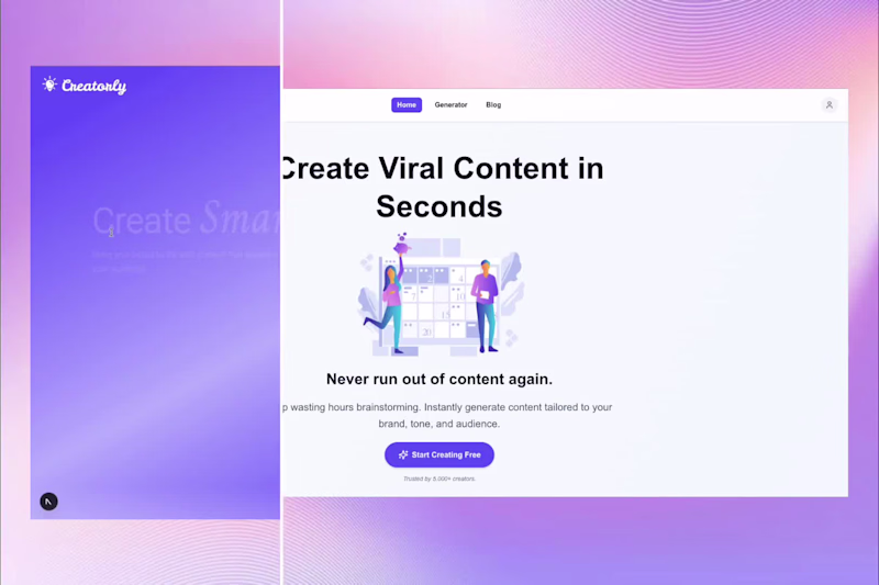 Cover image for The Creatorly website hero section was looking a bit bland, ...