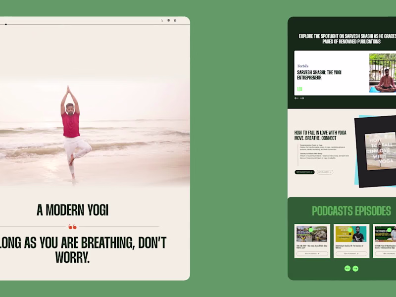 Cover image for Website design for Sarvesh Shashi - an Indian yoga practitioner