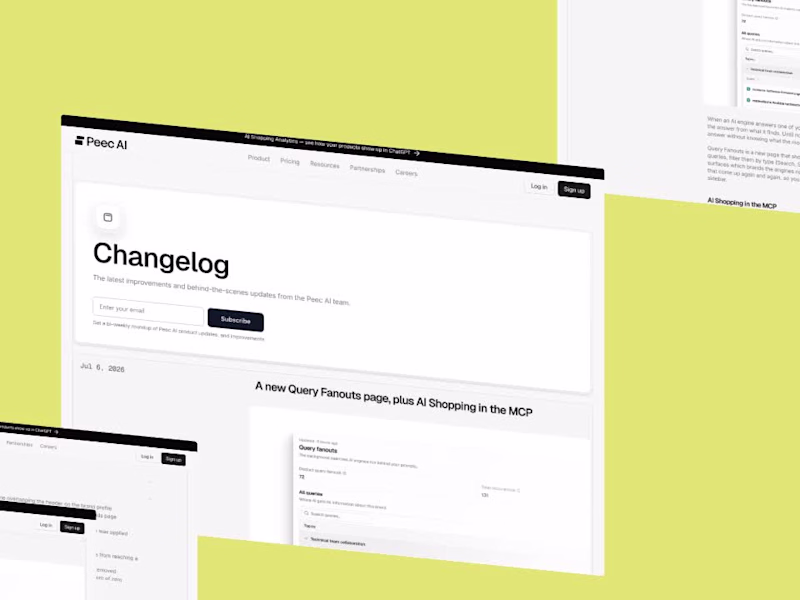 Cover image for Peec.ai (http://Peec.ai)'s changelog page. CMS-driven