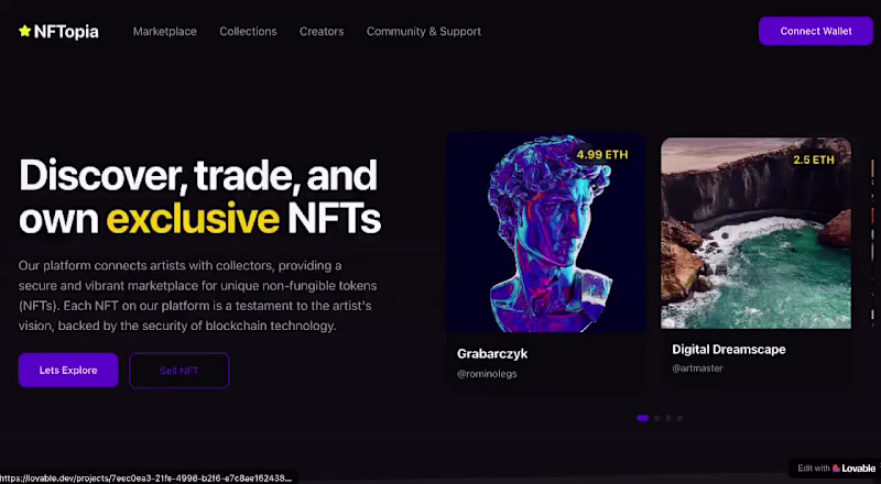 Cover image for UX/UI Design for NFTopia's NFT Platform