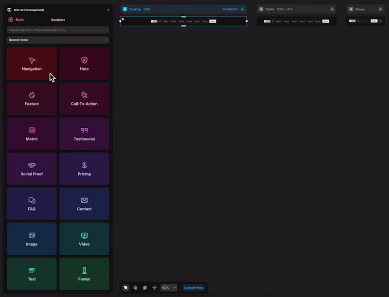 Cover image for Grit UI — Themed UI Kit plugin for Framer