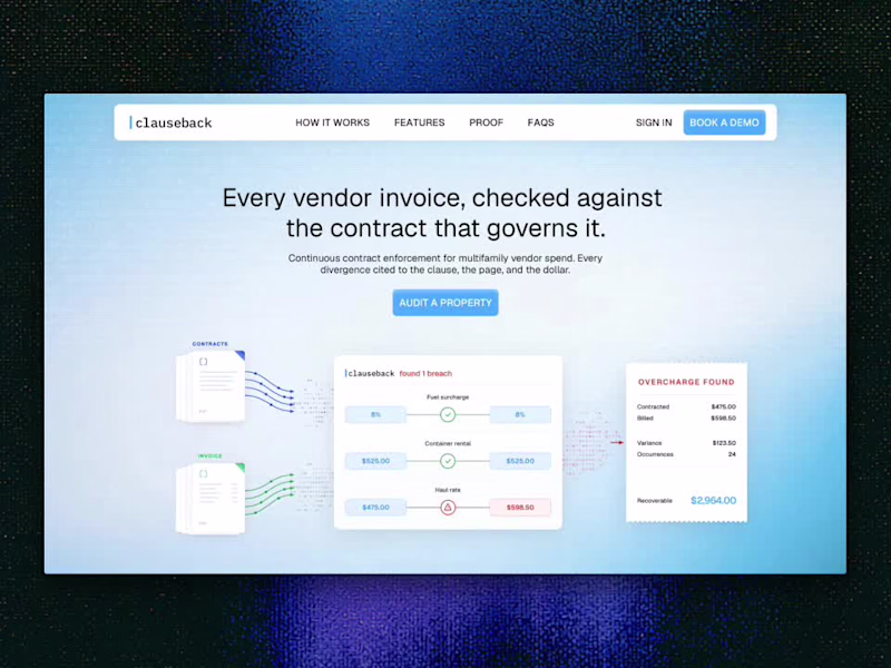 Cover image for clauseback: Framer Landing Page for Invoice Review