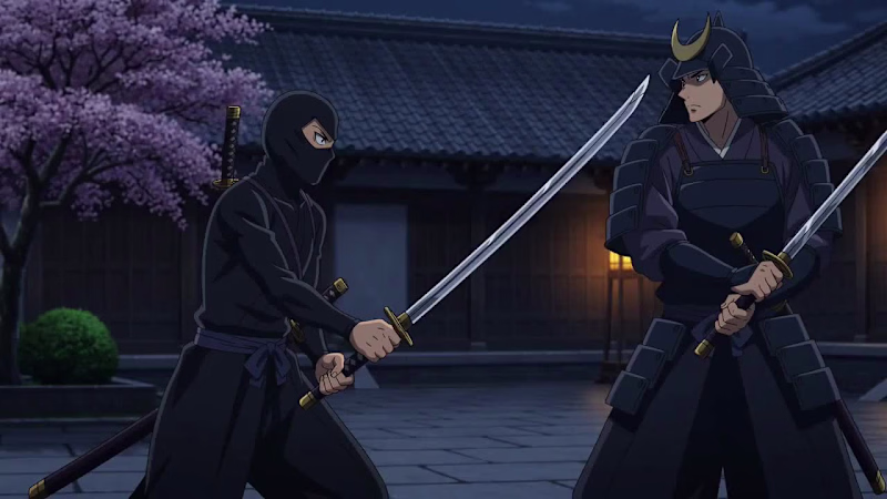 Cover image for Animated Ninja vs Samurai fight