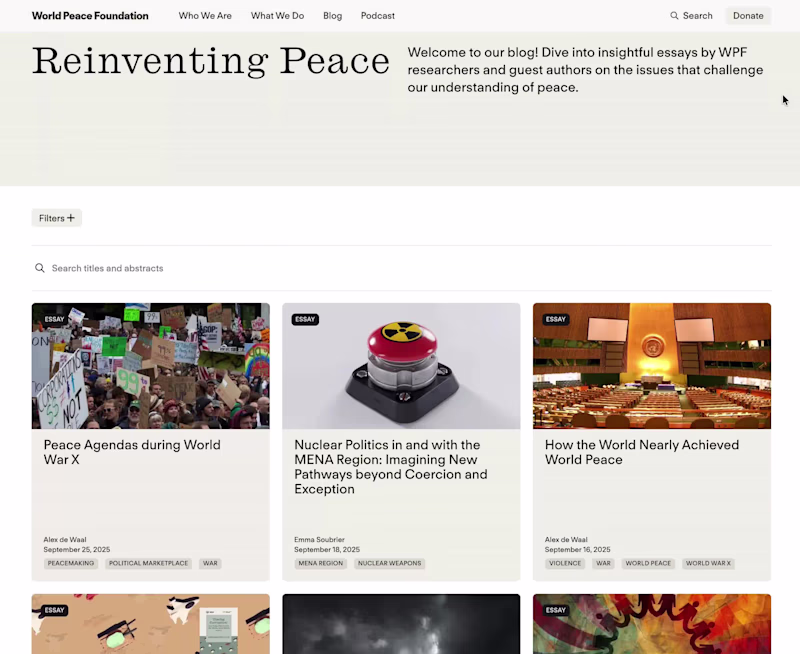 Cover image for World Peace Foundation site build. Strategized and Designed ...