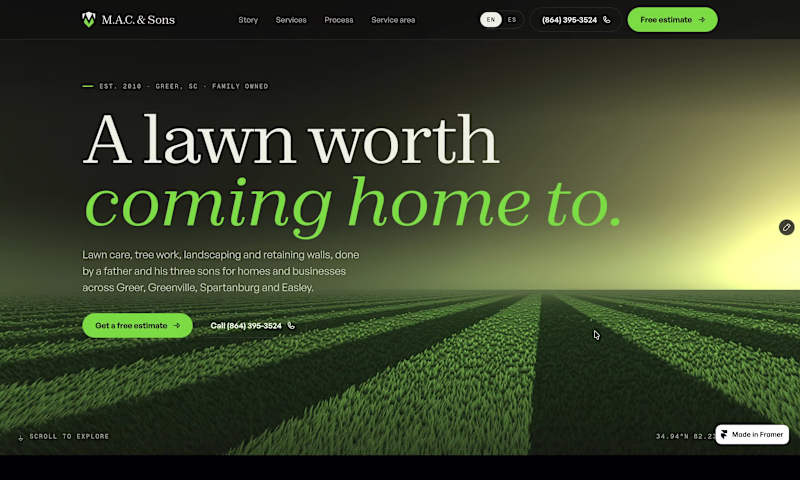 Cover image for M.A.C. & Sons Landscaping Framer Website