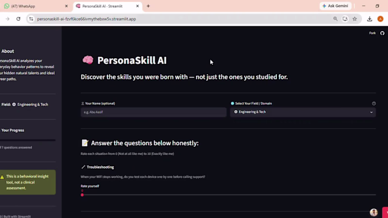 Cover image for PersonaSkill AI — Career Assessment Tool