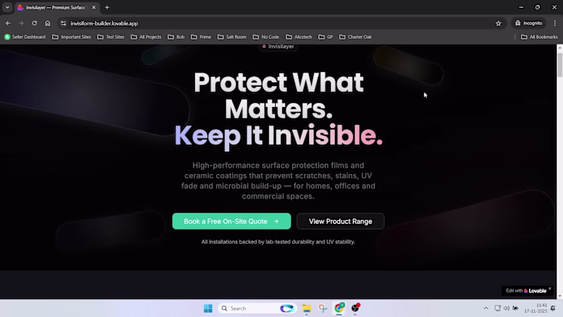 Cover image for Invisilayer – Lovable Website Design for Surface Protection ...