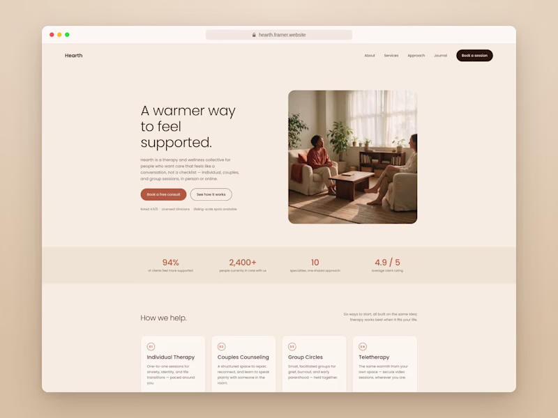 Cover image for Hearth Refined | Therapy & Wellness Framer Template