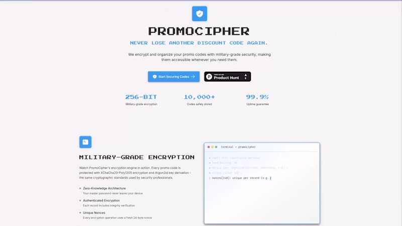 Cover image for Promocipher - Store Your Promo Codes