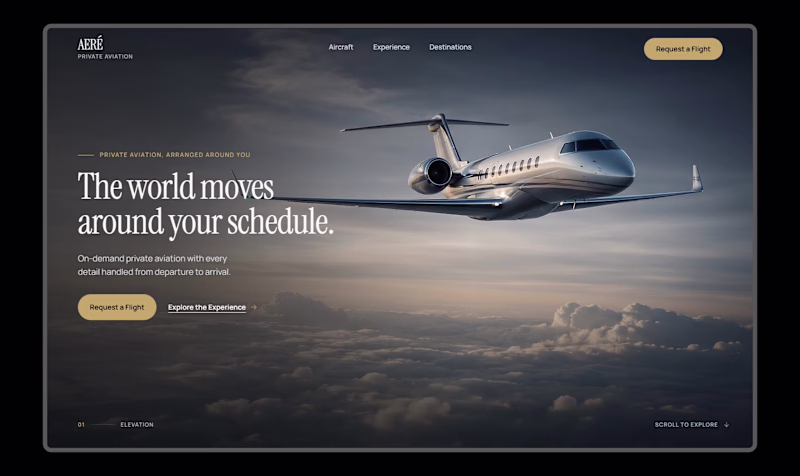 Cover image for AERE- Premium cinematic landing page. I built this in Framer.
