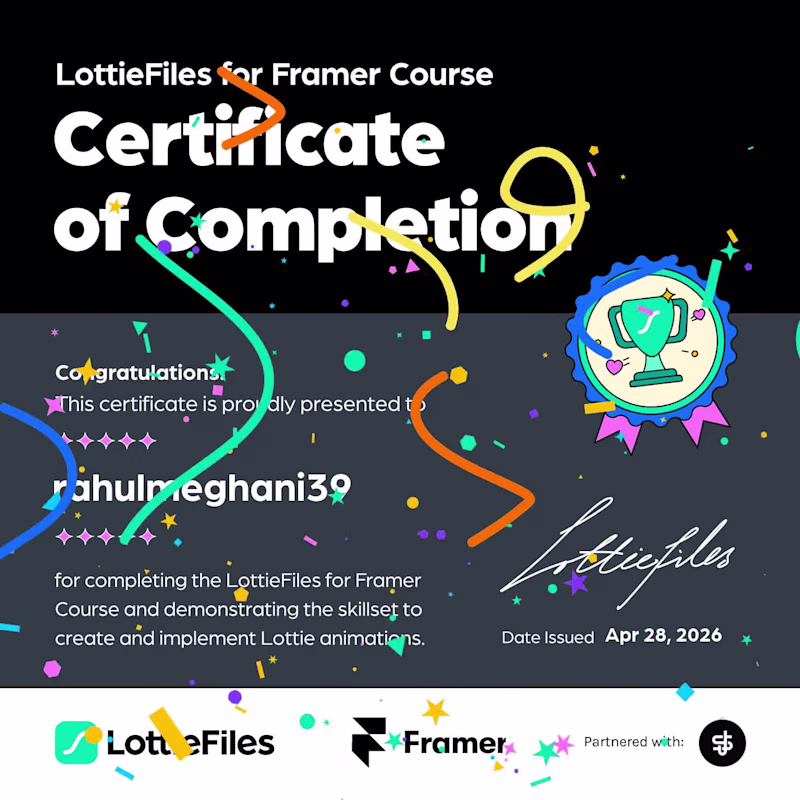 Cover image for LottieFiles for Framer Certification