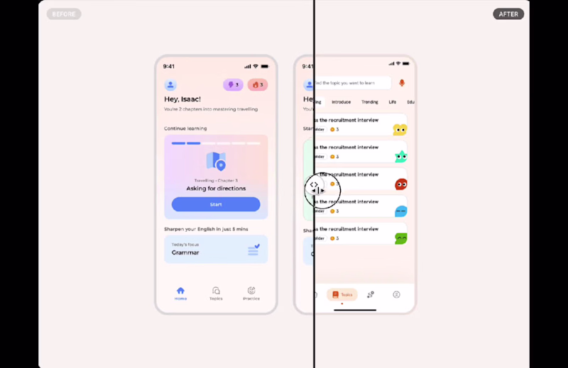 Cover image for AI learning App - Homepage Redesign Before and After ✨
