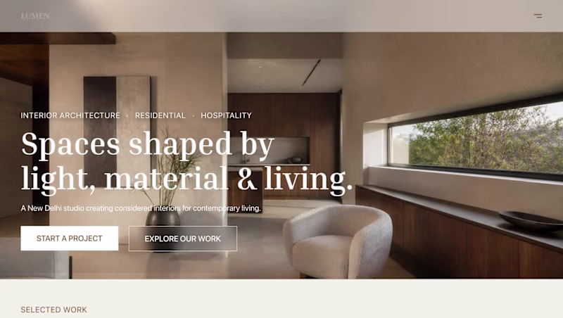 Cover image for Lumen - a concept site for an interior architecture studio.