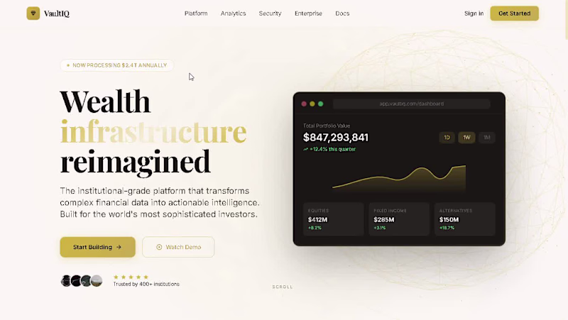 Cover image for VaultIQ — Fintech SaaS Landing Page