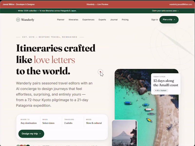 Cover image for Wanderly — Bespoke Travel Itineraries