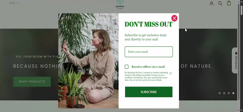 Cover image for POPUP FORM FOR PLANT DECOR STORE A clean, engaging popup cap...