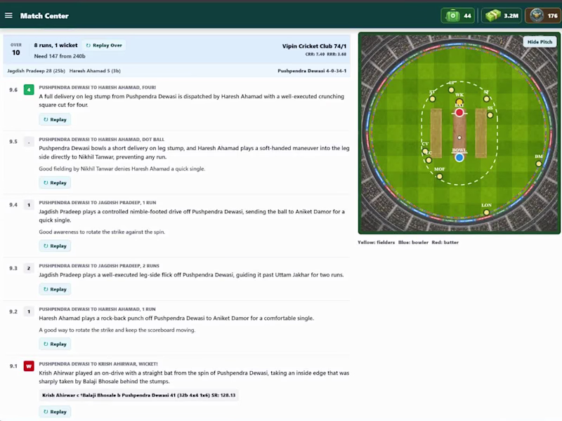 Cover image for AI-Powered Cricket Management Simulation Game App
