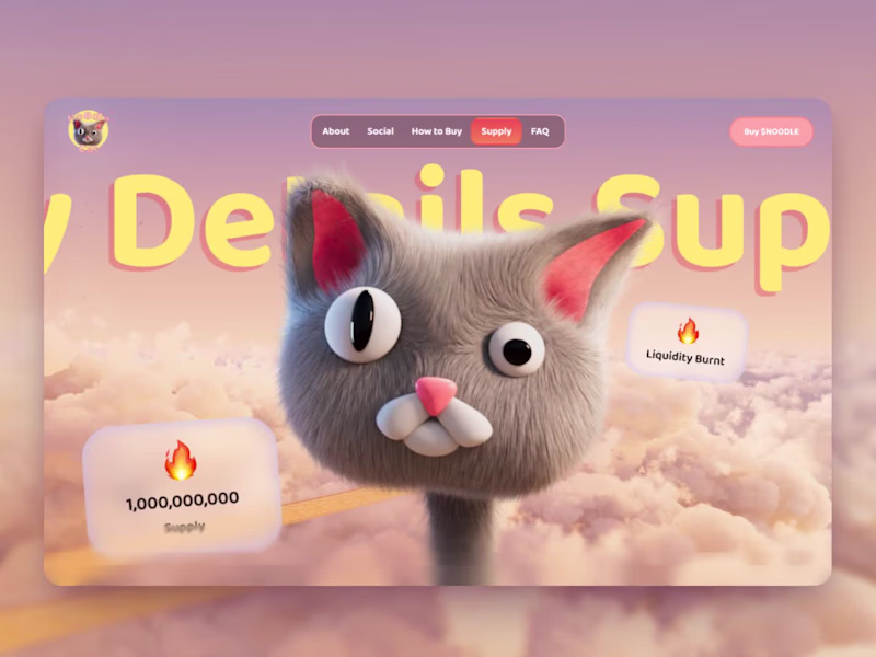 Cover image for Framer Noodle Cat 3d Animated Crypto Landing Page