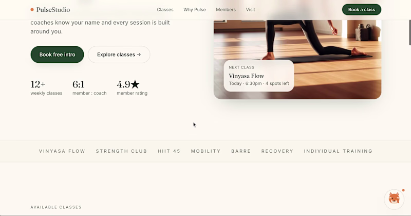 Cover image for Built a fitness studio landing