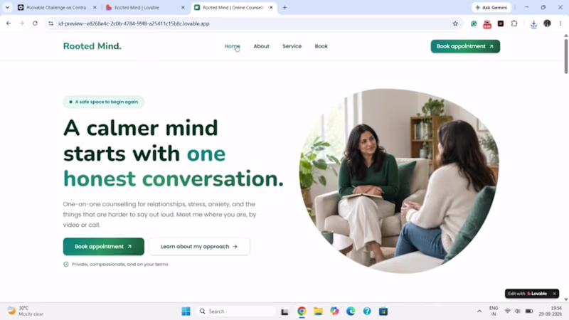 Cover image for Rooted Mind: Online Counselling Practice with One-Click Booking