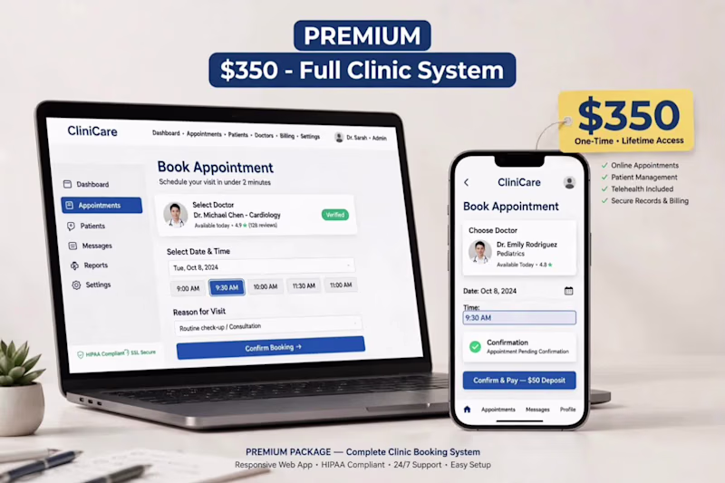 Cover image for Premium Clinic Booking Website -
